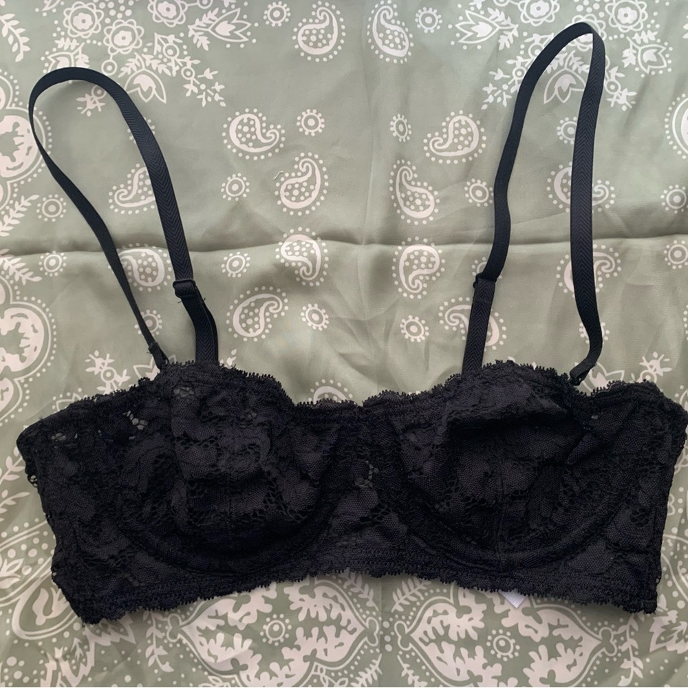 Free People Love Letters Convertible Underwire Lace Bra Black 36B